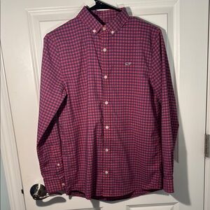 Vineyard Vines Boys Red and Blue Checkered button down size large (16)